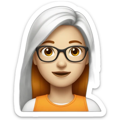 Girl long brown orange hair and white skin with glasses sticker