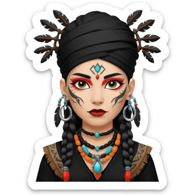 white shaman woman black clothes black accesories face tattoos sticker