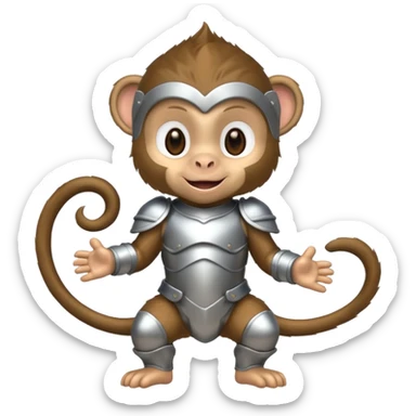 baby monkey in silver armor, full body, smile sticker