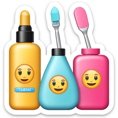 emoji of three beauty products with brand labels and a cursor (selecting a product)
 sticker