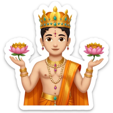 Brahmin boy is thanking to the bharatanatyam dancer. She is in lordess padmavati with golden crown and giant flower garland on her neck. The girl is fat and tall the boy is small. sticker