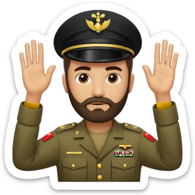 surrenders, depicts an Iraqi soldier from 1980, with a beard, a sad face and raised hands sticker