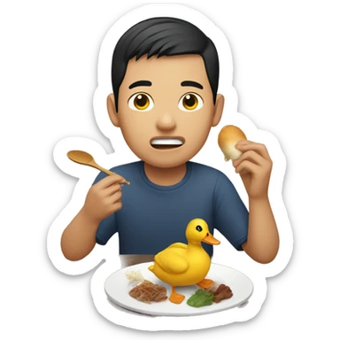 Asian young adult man eating duck  sticker
