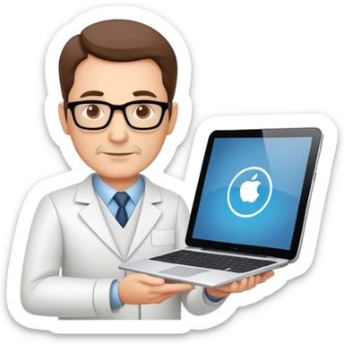 Middle IT Specialist with laptop and tablet, confident pose, moderately experienced face, showing mid-level technical skills sticker