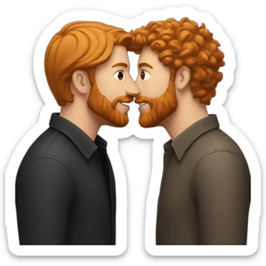 White Man with brown hair and ginger beard kissing white man with black hair sticker