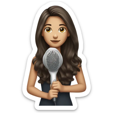 brunette girl with long hair and a hair dryer in her hands sticker