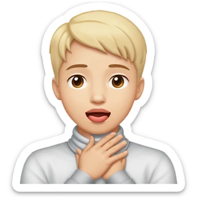 Person with hands crossed around neck and tongue out and looking up  sticker