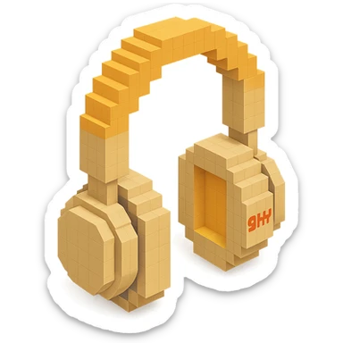 full-size Sony headphones, beige color, isometric view sticker