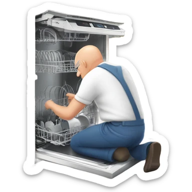 Older bald man fixing dishwasher  sticker