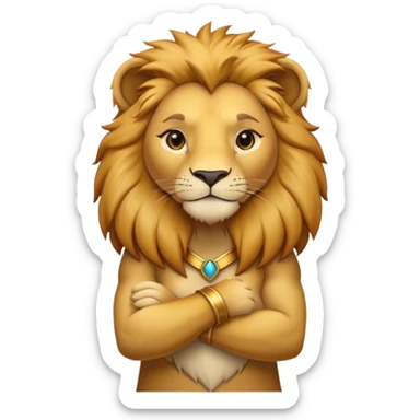 female anthropomorphised lion character standing confidently with arms folded sticker