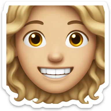 white girl with long wavy brown hair with brown eyes laughing  sticker