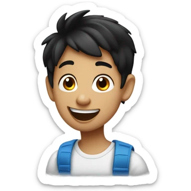 happy boy with black hair sticking tongue out sticker