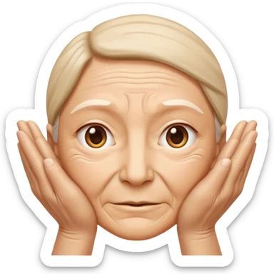 Simple emoji of a face with wrinkles being smoothed by hands, both hands gently stretching the skin, wrinkles visible on one part and smooth skin on the other, clear wrinkle-reducing effect, simple and easy-to-understand icon, no beauty or medical elements

 sticker