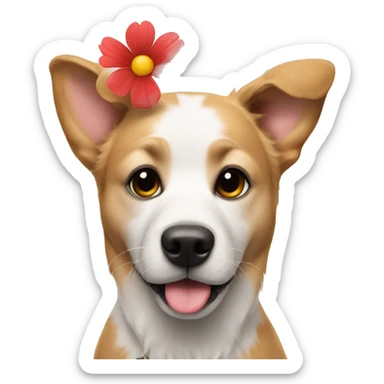 A dog gives flower sticker