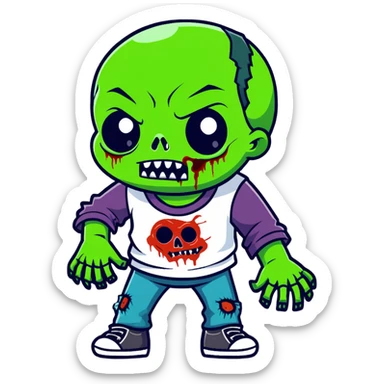 cartoon zombie with green skin and ragged clothes sticker