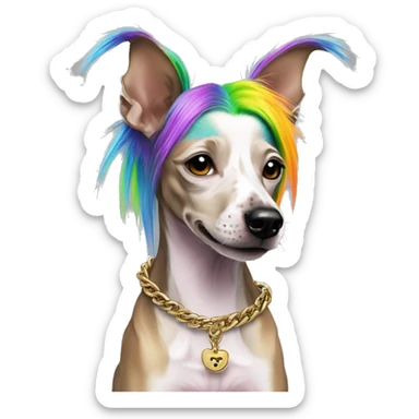 Punk Chinese crested dog neon rainbow hair gold chain punk piercings tattoos punk ear piercings sticker