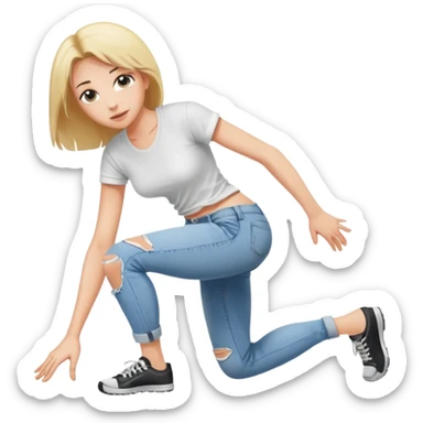 a young thin woman on all fours, crawling with her legs spread. sticker