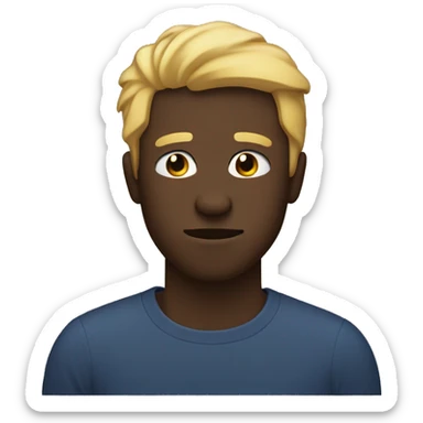 a black man leaning a little bit left with drunk and tired face with blond hair and red t shirt sticker