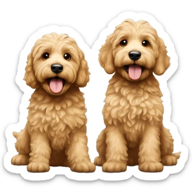 two golden labradoodles playing sticker