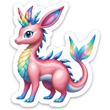 Shiny Sparkly beautiful gorgeous ethereal Rainbow Scaley Exotic Aurorus-Sylveon-Milotic-Dragonair-Fakémon-hybrid-creature (full body) sticker