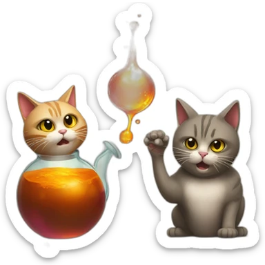 Cat testing out a potion while another cat turns into a titan sticker