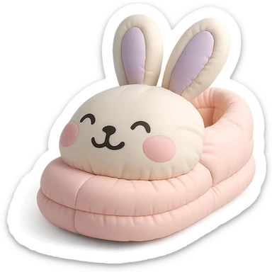 single bunny slipper with a big smile, soft and puffy look, pastel colors, cushion style sticker