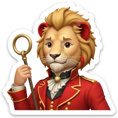 circus lion tamer portrait, head and shoulders only, red ringmaster jacket collar, confident strong look, whip handle visible, 3D cartoon, mobile game icon style, clean background, no text, no watermark
 sticker