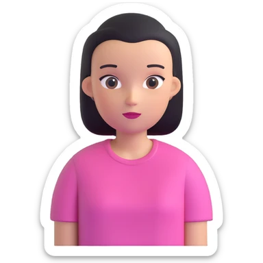 girl with oval-shaped head with flat top wearing a pink t-shirt sticker