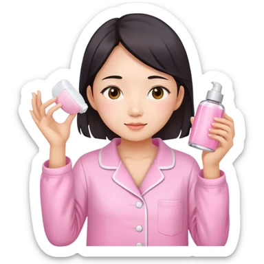angelic asian girl doing skin care in pink pajamas sticker