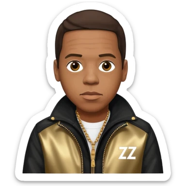 Jay-Z with dark brown hair, metallic black jacket sticker