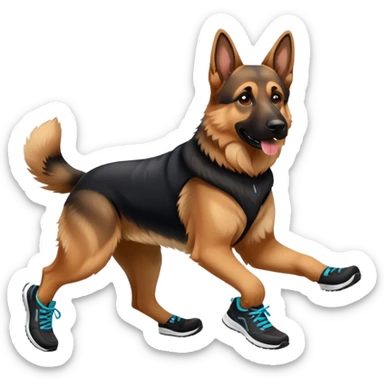 German shepherd with running shoes sticker