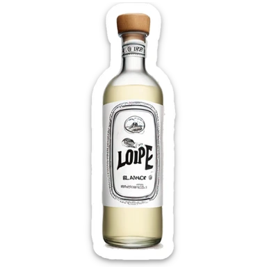 Long clasic cylindrical tequila blanco bottle with the text "lopez" written in the middle of the label and a light wood cap sticker