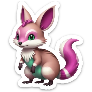Green-Magenta-gradients Minccino-Emolga-Numbat-Sergal-fusion-hybrid-animal-creature, full body sticker