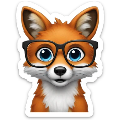 Fox with blue eyes in glasses and bug sticker