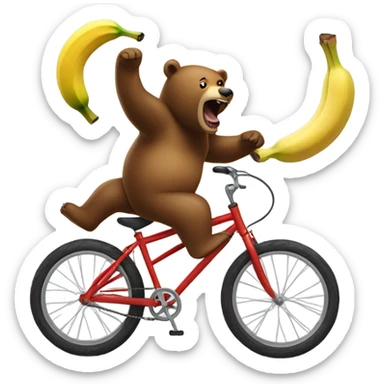 A bear on a bike falling Because of a banana sticker
