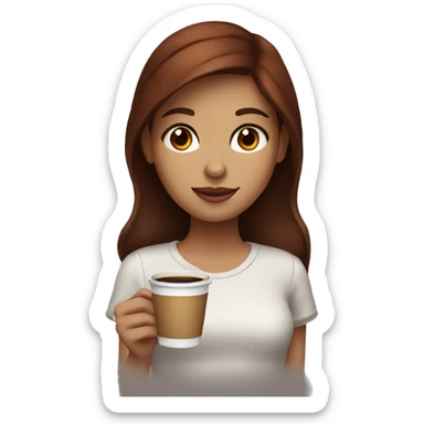 Girl with dark brown red hair and brown eyes with coffee sticker
