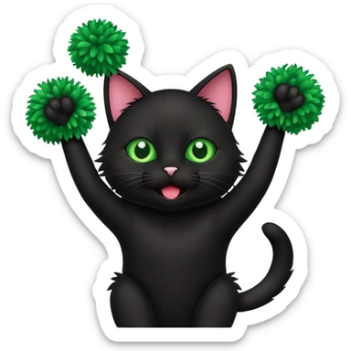 cheerleading black cat with pom pom sticker