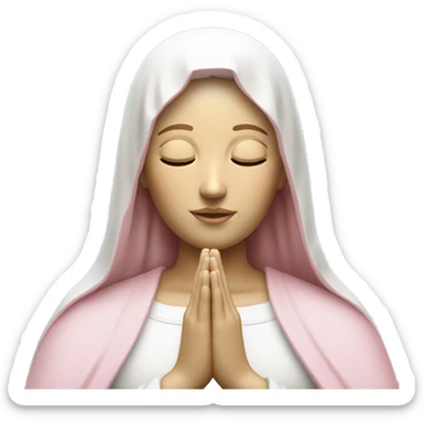 White and light pink Mother Mary  statue with hands together eyes closed sticker