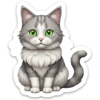a grey and white cat sitting regally sticker