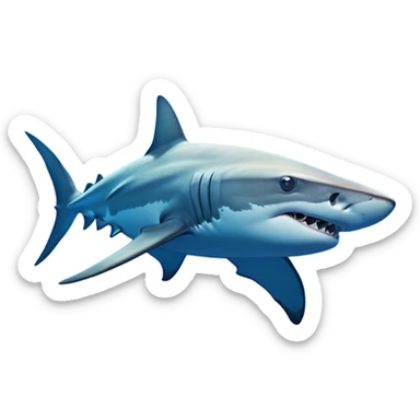 Cinematic Noble Hammerhead Shark Portrait Emoji, Poised and regal, with a broad, flattened hammer-shaped head, wide-set eyes, and a streamlined, powerful body gliding through deep blue waters, Simplified yet sharp and sophisticated features, highly detailed, glowing with a cool, oceanic luminescence, high shine, intelligent and commanding, stylized with an air of marine authority, focused and vigilant, soft glowing outline, capturing the essence of a watchful and confident predator that appears ready to glide out of the screen with effortless power! sticker