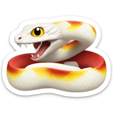 white snake with yellow strip along either side with red eyea sticker