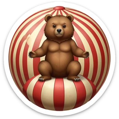 Vintage circus grizzly bear standing on striped ball sticker