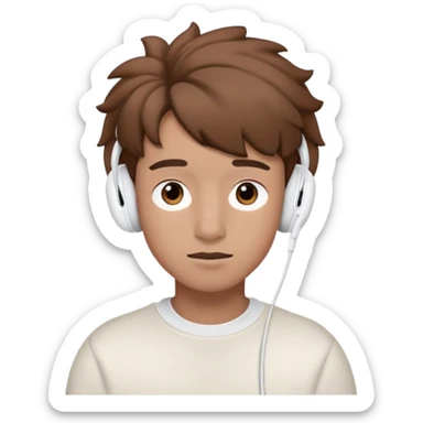 one let's make a boy with brown tufted hair, brown eyes and AirPods max on his head (wireless) sticker