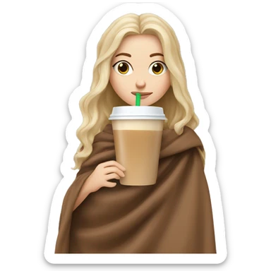 White Girl sipping iced latte in brown blanket sticker