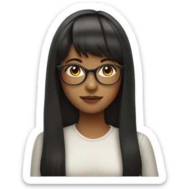 girl with long dark hair with bangs and hazel eyes and glasses sticker