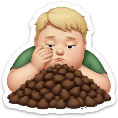 Fat white boy smelling a pile of poo  sticker