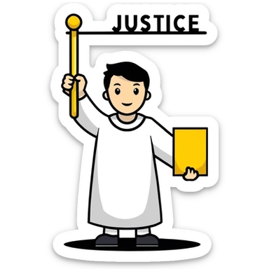 Poster board with “justice” written on it  sticker