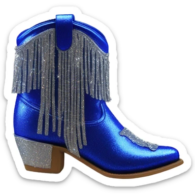 Realistic royal blue fashion cowgirl boots with sparkly shiny glitter fringe on them. sticker
