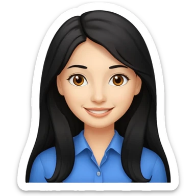 Professional woman with dimples, brown eyes, and long black hair sticker