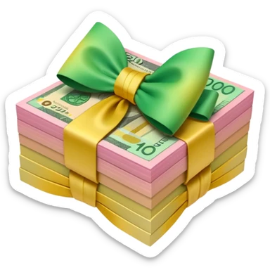 Bright Green & Golden Yellow Gradient Australian $100 notes stacked together and tied in a girly pink bow sticker